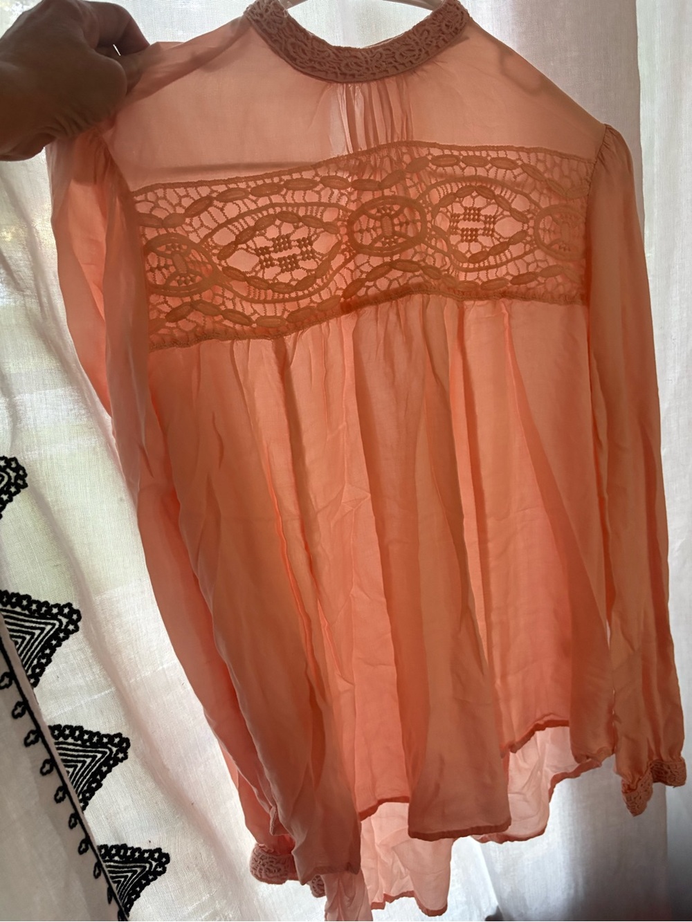Cato Blush Pink Sheer Lace Peasant Blouse